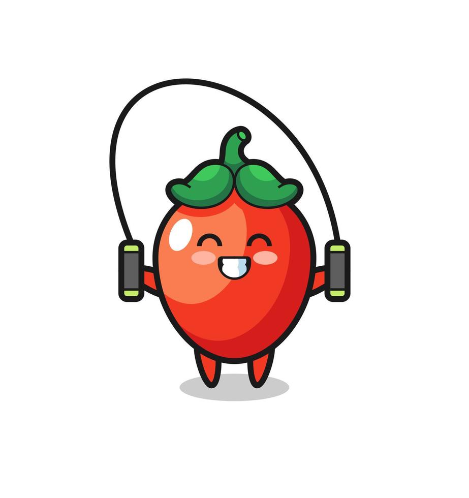 chili pepper character cartoon with skipping rope vector
