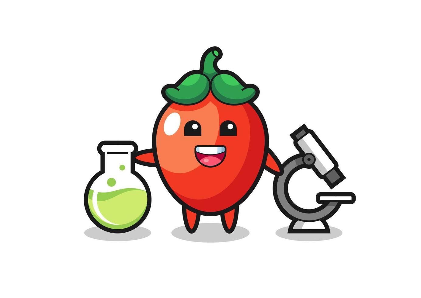 Mascot character of chili pepper as a scientist vector