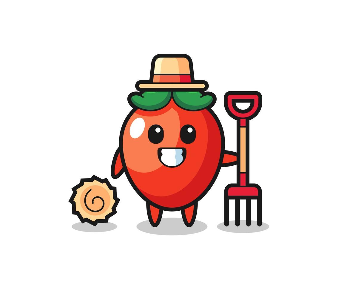 Mascot character of chili pepper as a farmer vector