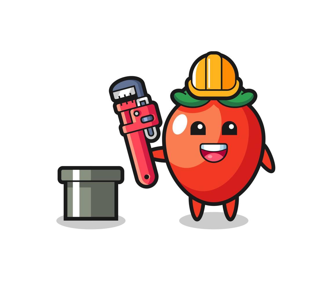 Character Illustration of chili pepper as a plumber vector