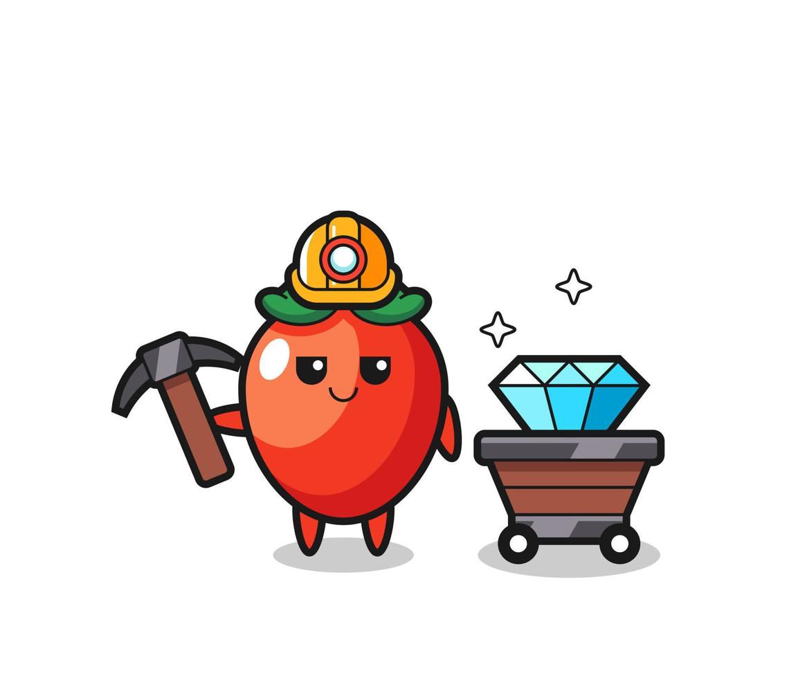 Character Illustration of chili pepper as a miner vector