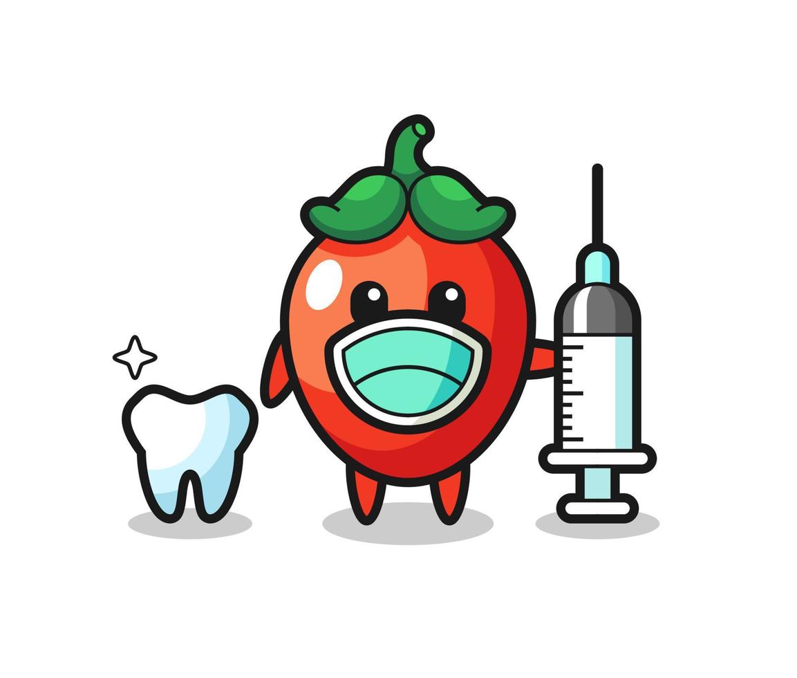 personaje mascota de ají como dentista vector