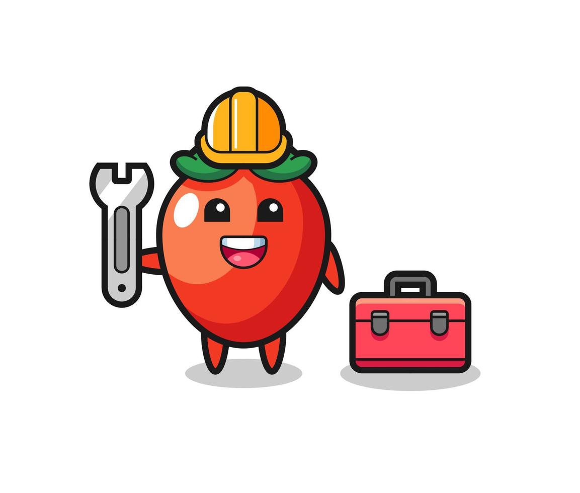 Mascot cartoon of chili pepper as a mechanic vector