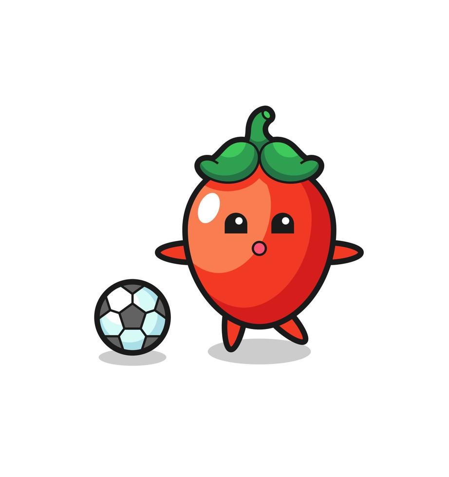 Illustration of chili pepper cartoon is playing soccer vector