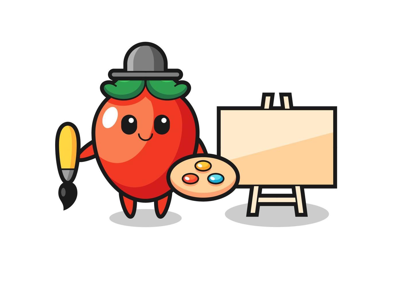 Illustration of chili pepper mascot as a painter vector