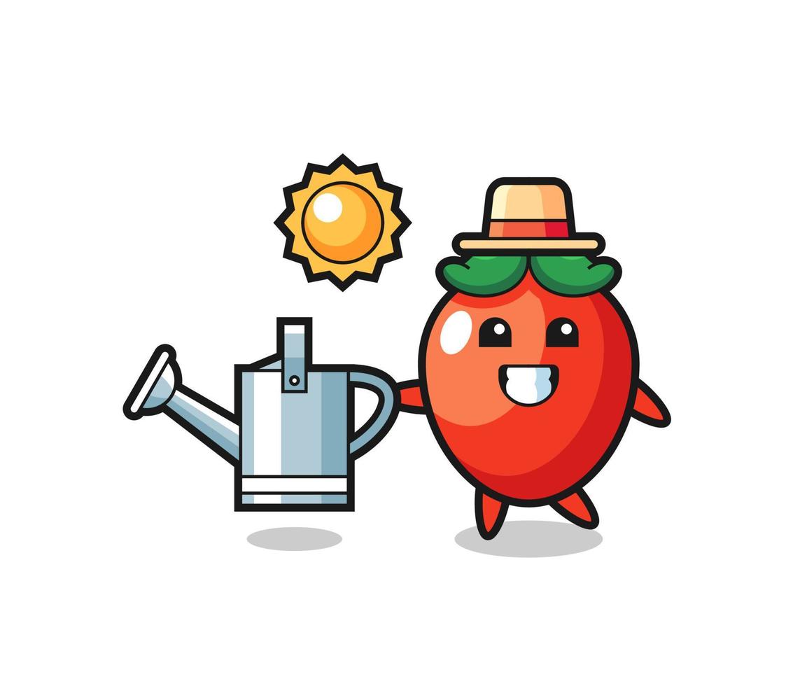 Cartoon character of chili pepper holding watering can vector