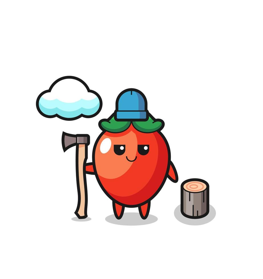 Character cartoon of chili pepper as a woodcutter vector