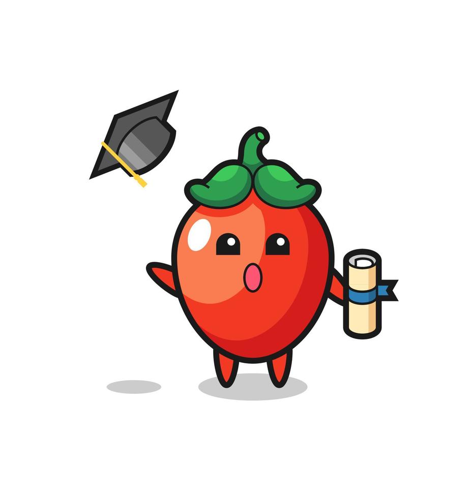 Illustration of chili pepper cartoon throwing the hat at graduation vector