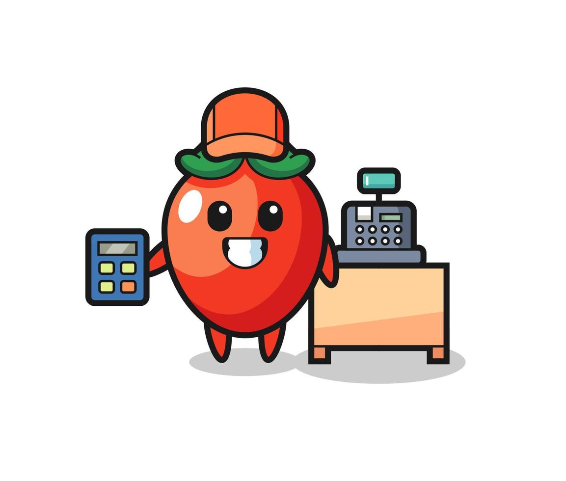 Illustration of chili pepper character as a cashier vector
