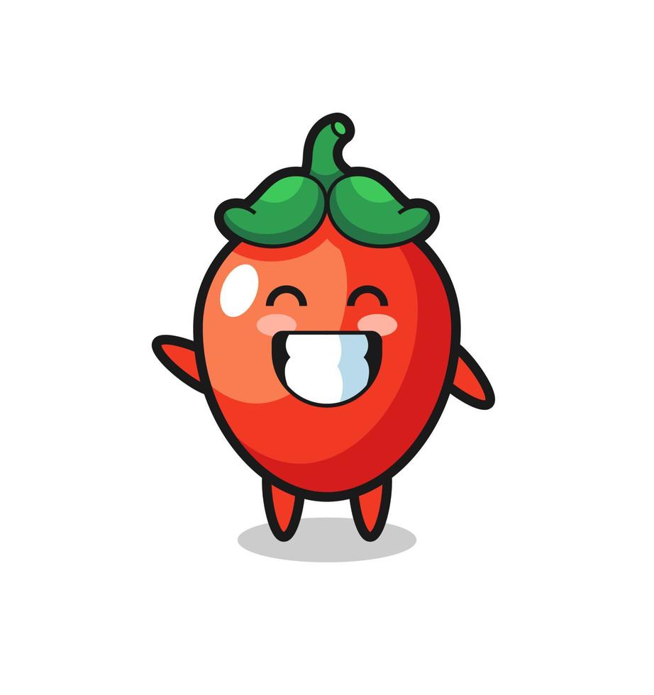 chili pepper cartoon character doing wave hand gesture vector