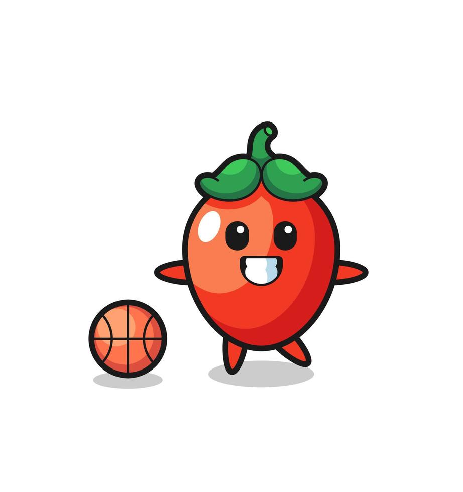 Illustration of chili pepper cartoon is playing basketball vector
