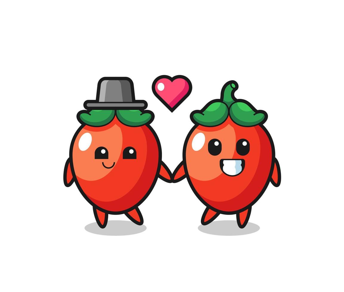 chili pepper cartoon character couple with fall in love gesture vector