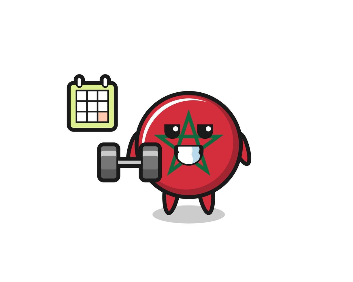 caricatura de la mascota de la bandera de marruecos haciendo fitness con pesas vector