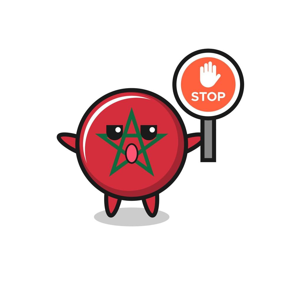 morocco flag character illustration holding a stop sign vector
