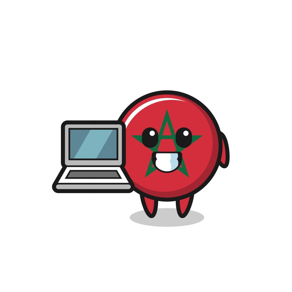 Mascot Illustration of morocco flag with a laptop vector