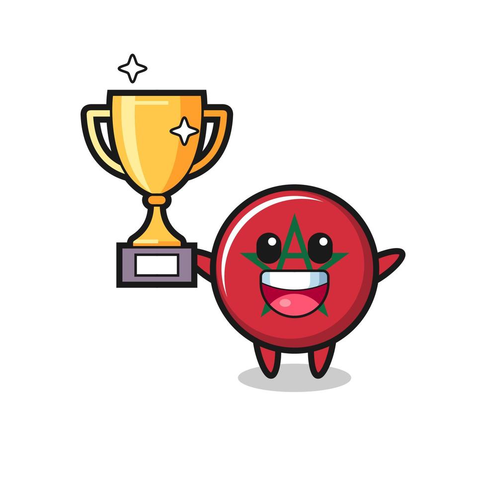 Cartoon Illustration of morocco flag is happy holding up the golden trophy vector