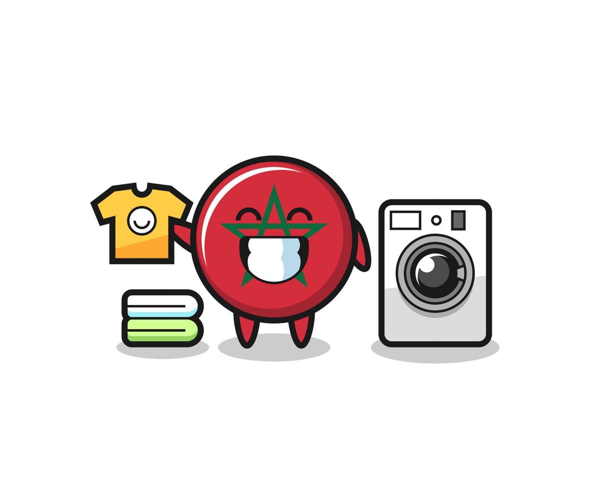 Mascot cartoon of morocco flag with washing machine vector