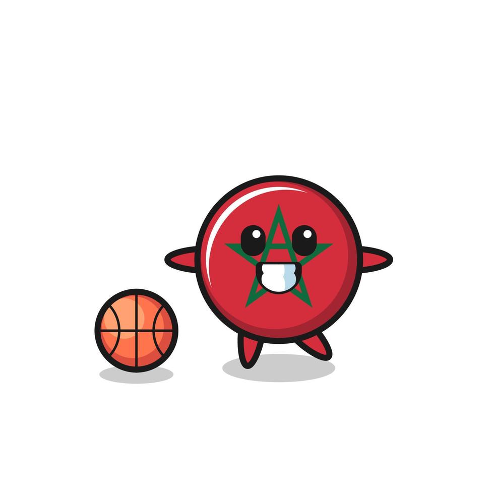 Illustration of morocco flag cartoon is playing basketball vector