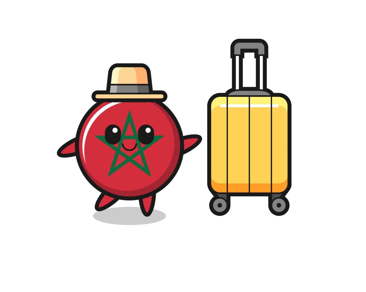 morocco flag cartoon illustration with luggage on vacation vector