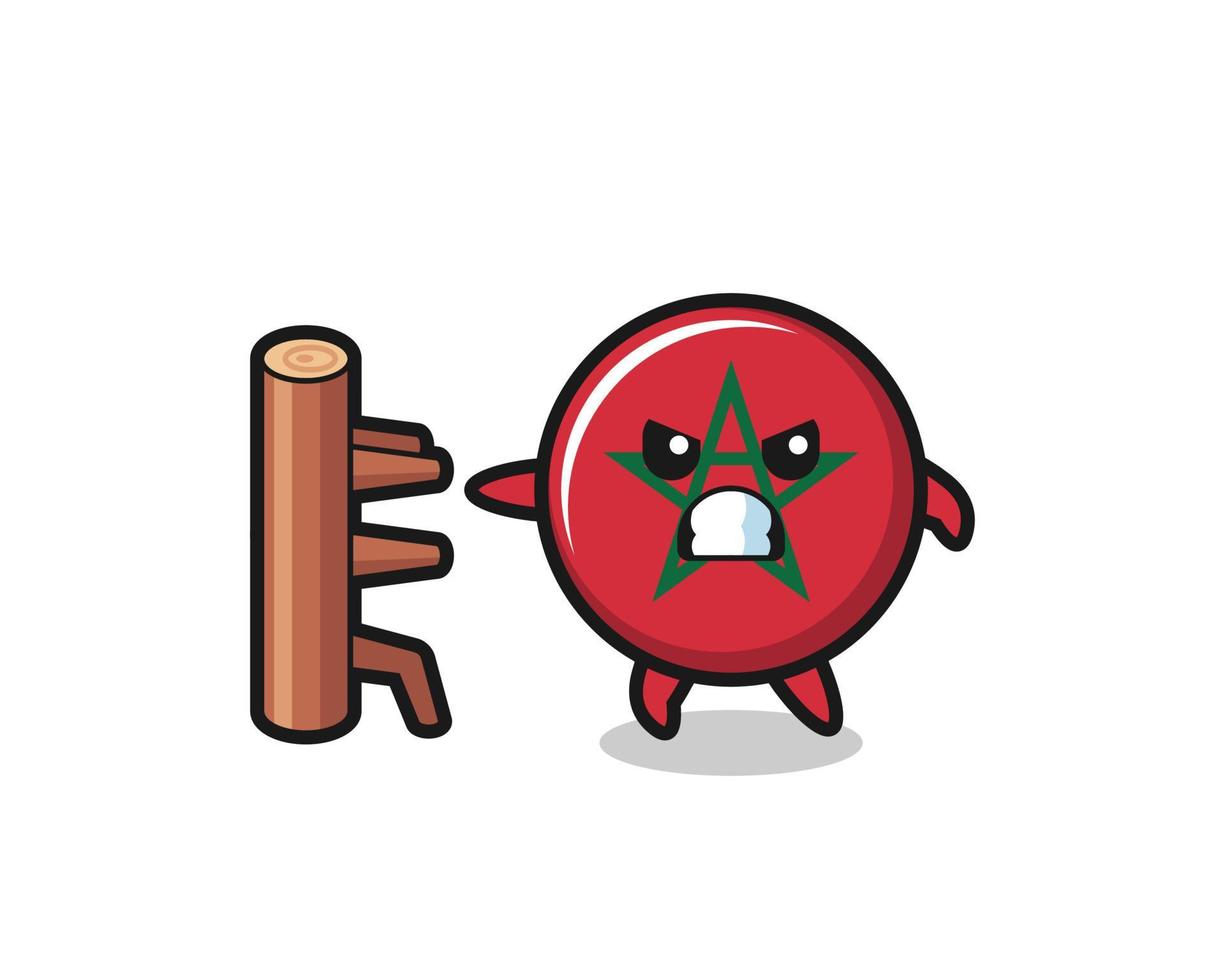 morocco flag cartoon illustration as a karate fighter vector