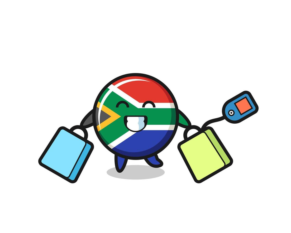 caricatura de mascota de sudáfrica sosteniendo una bolsa de compras vector