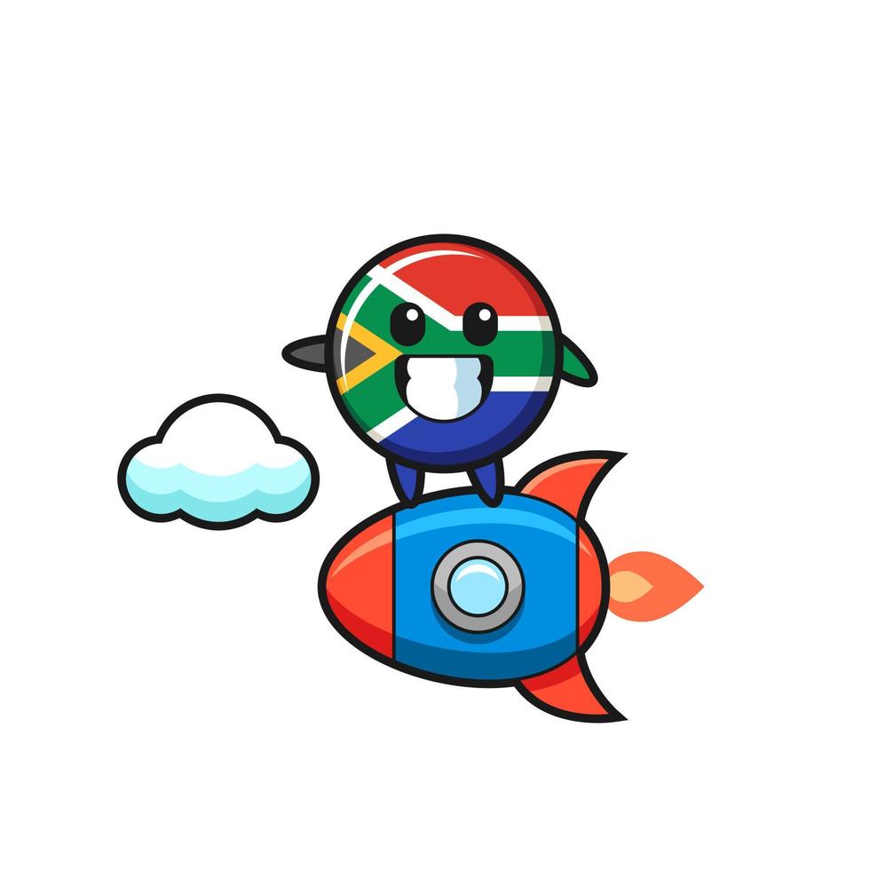 south africa mascot character riding a rocket vector