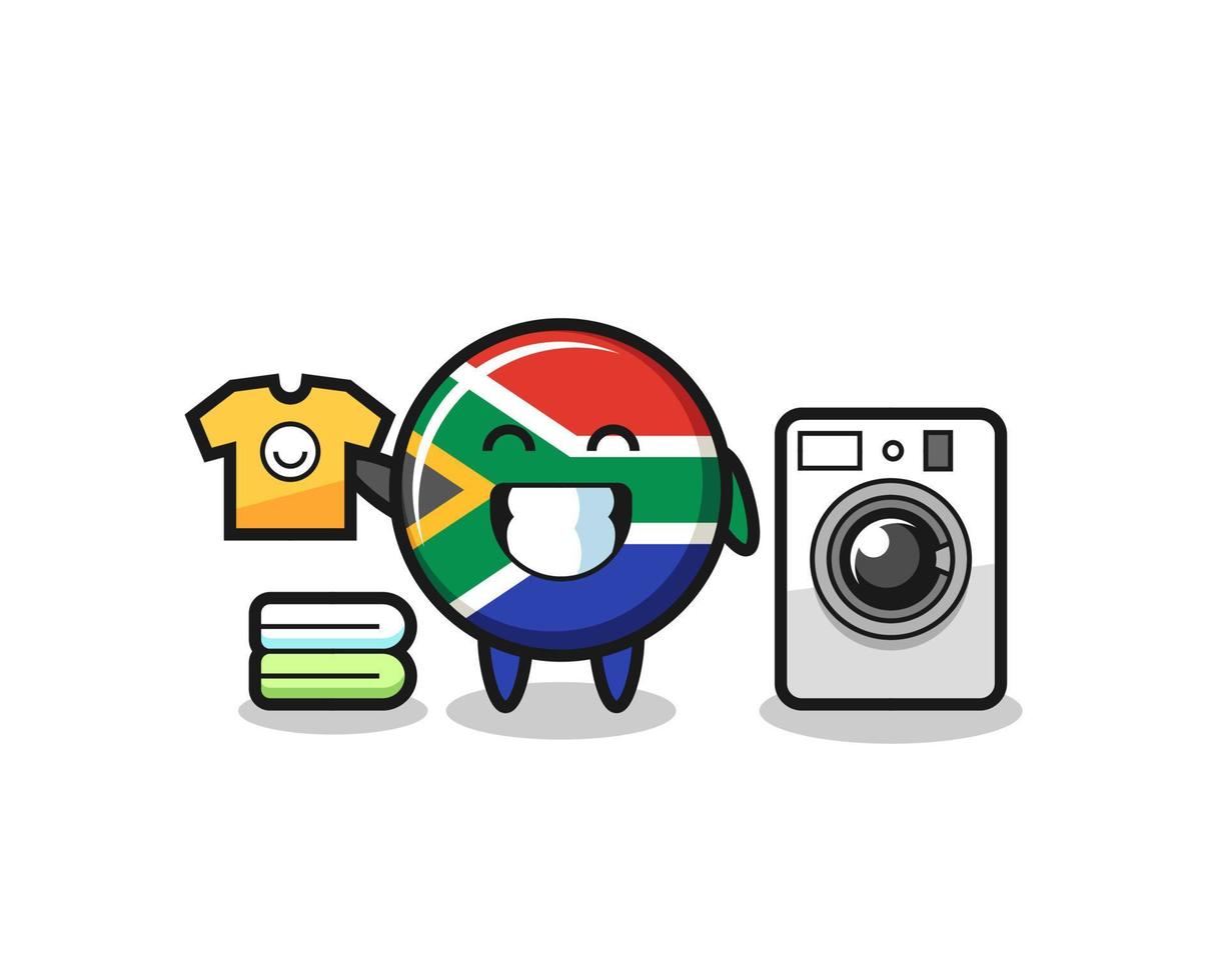 Mascot cartoon of south africa with washing machine vector