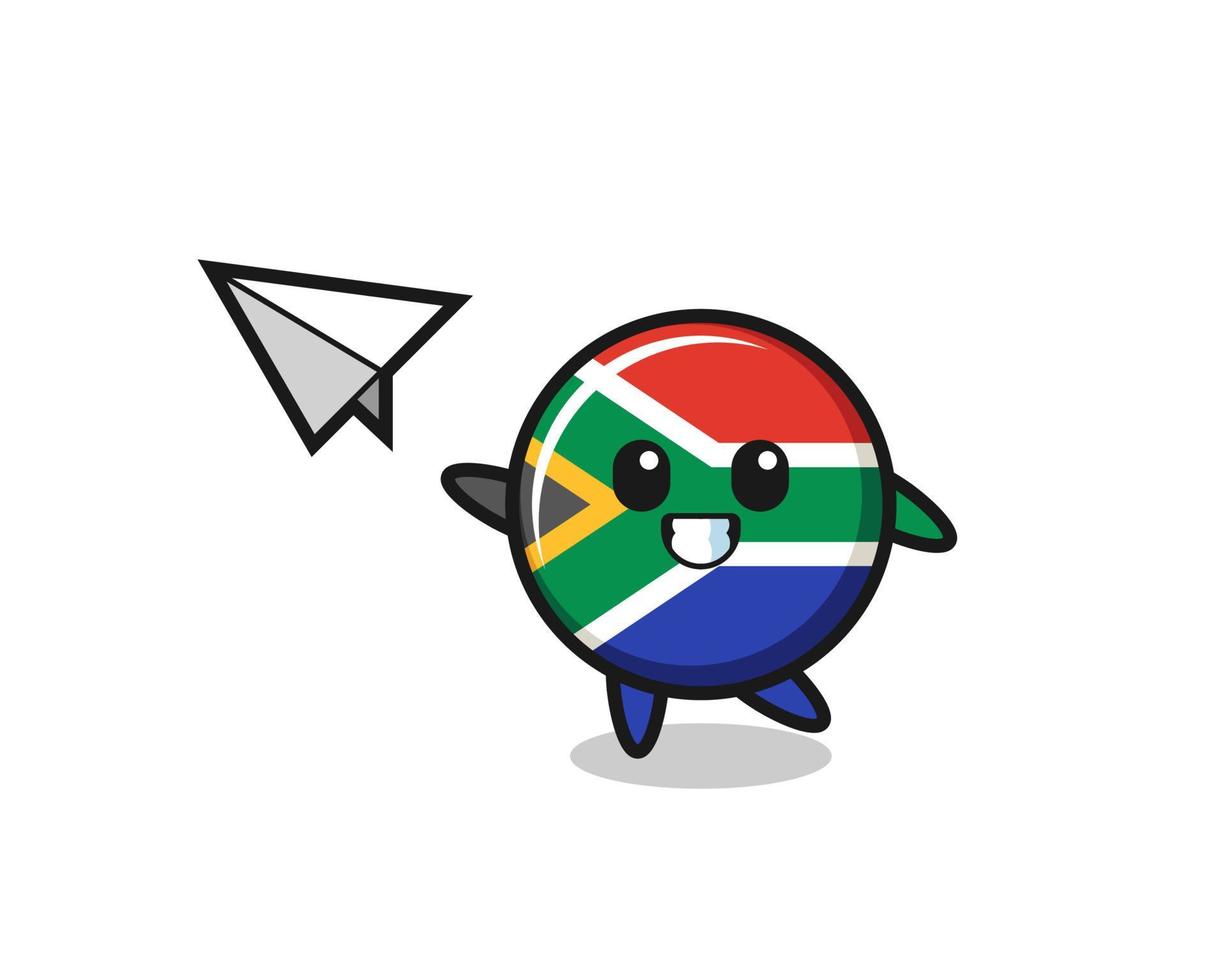 south africa cartoon character throwing paper airplane vector