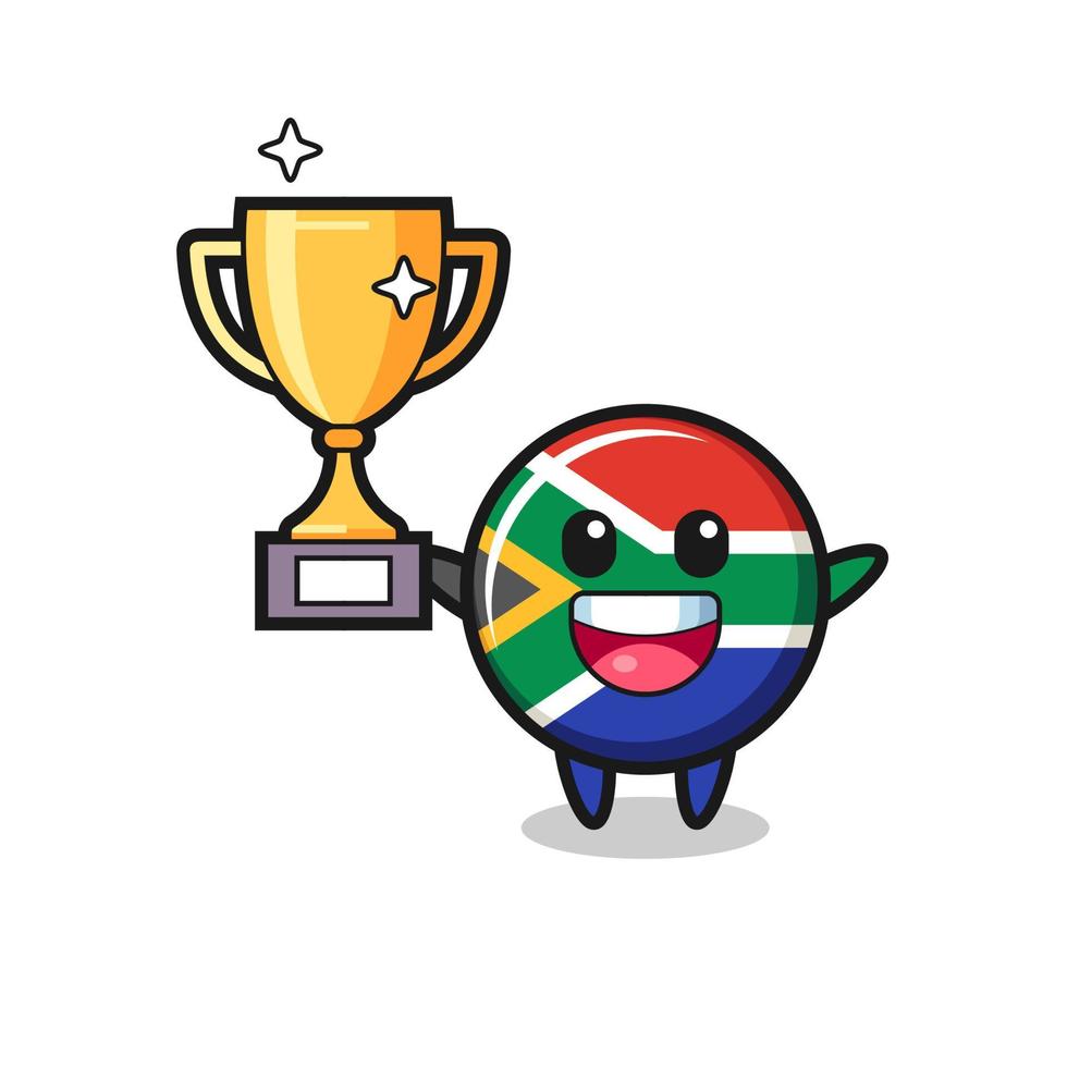 Cartoon Illustration of south africa is happy holding up the golden trophy vector