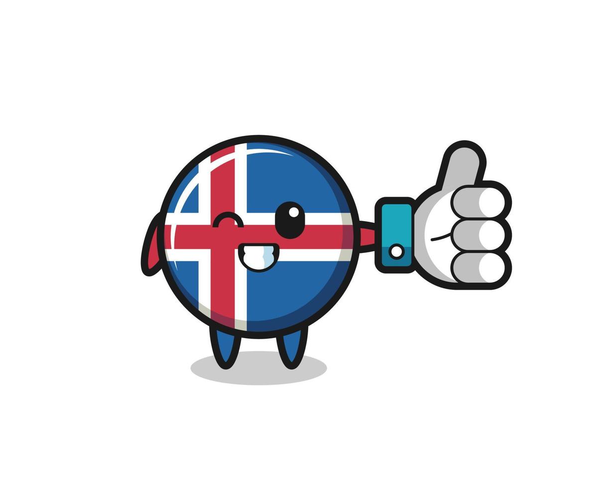linda bandera de islandia con símbolo de aprobación en las redes sociales vector