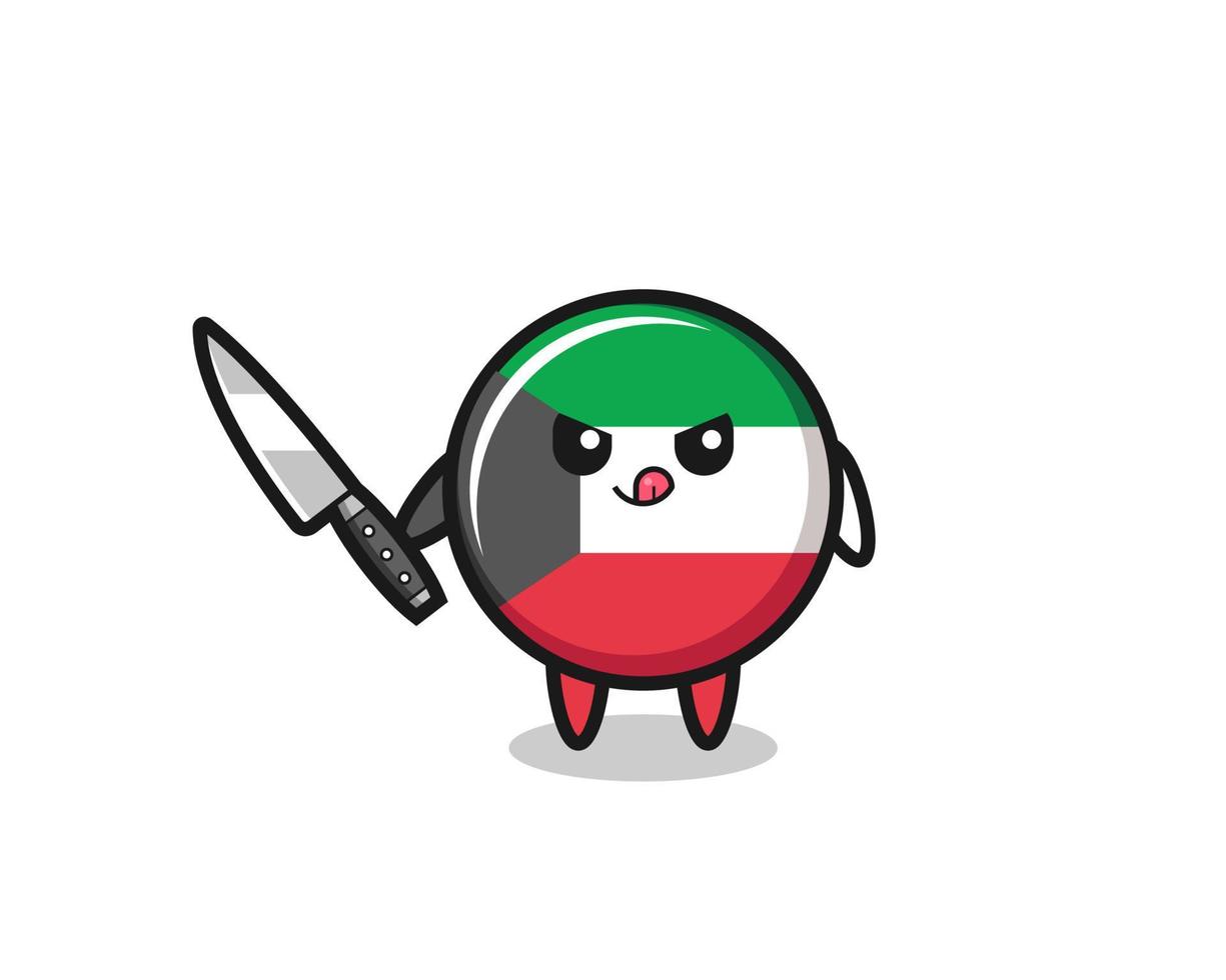 cute kuwait flag mascot as a psychopath holding a knife vector