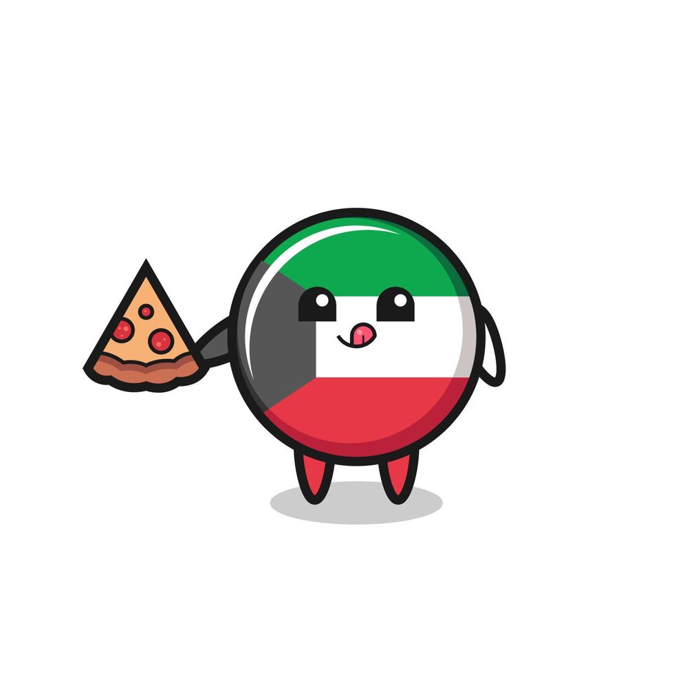 cute kuwait flag cartoon eating pizza vector