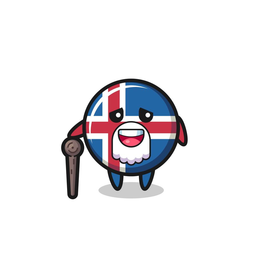 cute iceland flag grandpa is holding a stick vector