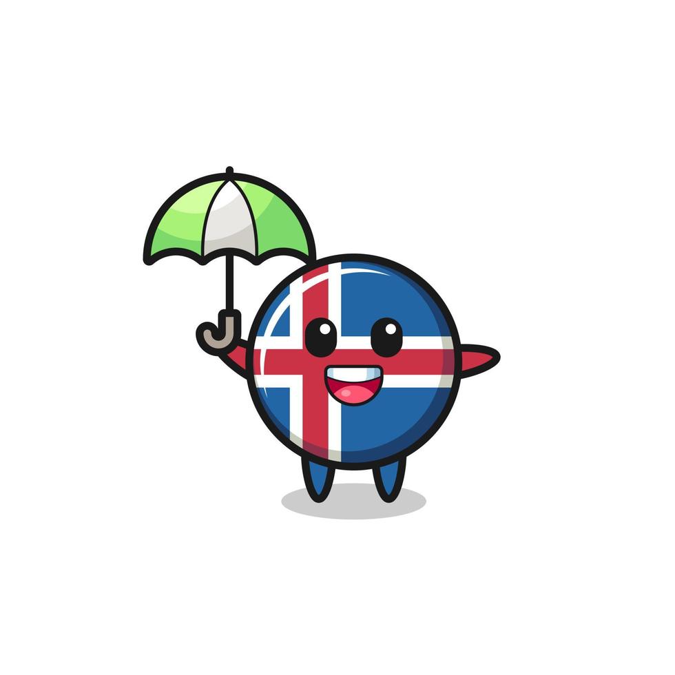 cute iceland flag illustration holding an umbrella vector