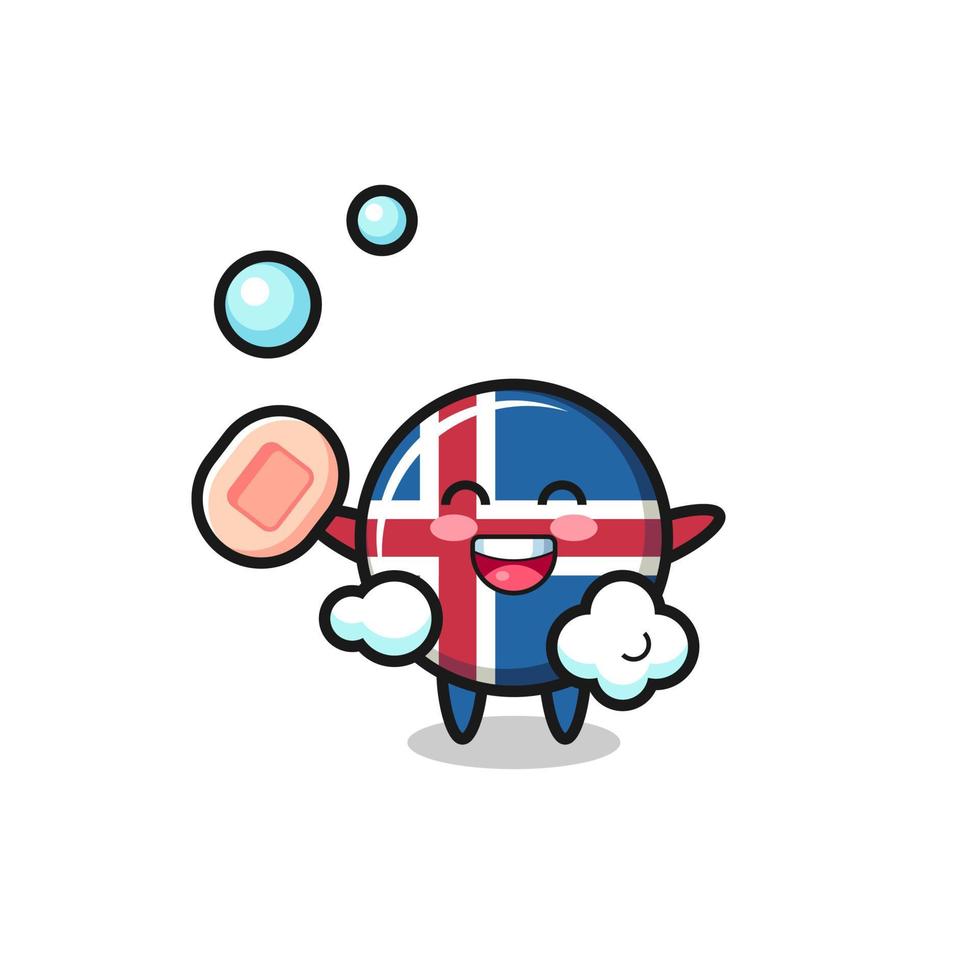 iceland flag character is bathing while holding soap vector