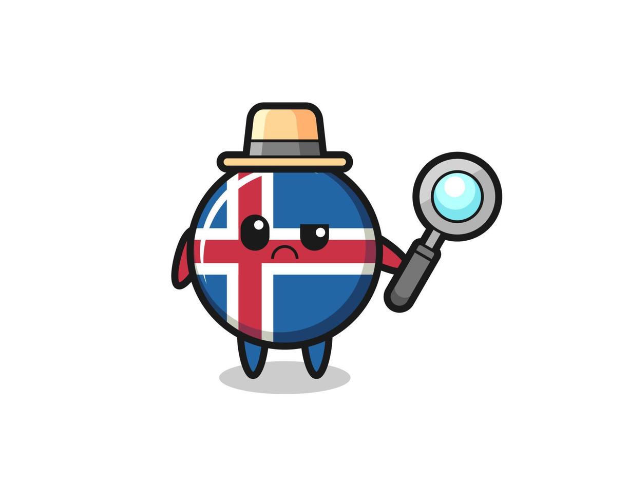 la mascota de la linda bandera de islandia como detective vector