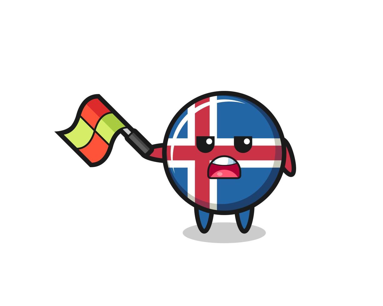 caricatura de la bandera de islandia mientras el juez de línea sostiene la bandera en un ángulo de 45 grados vector