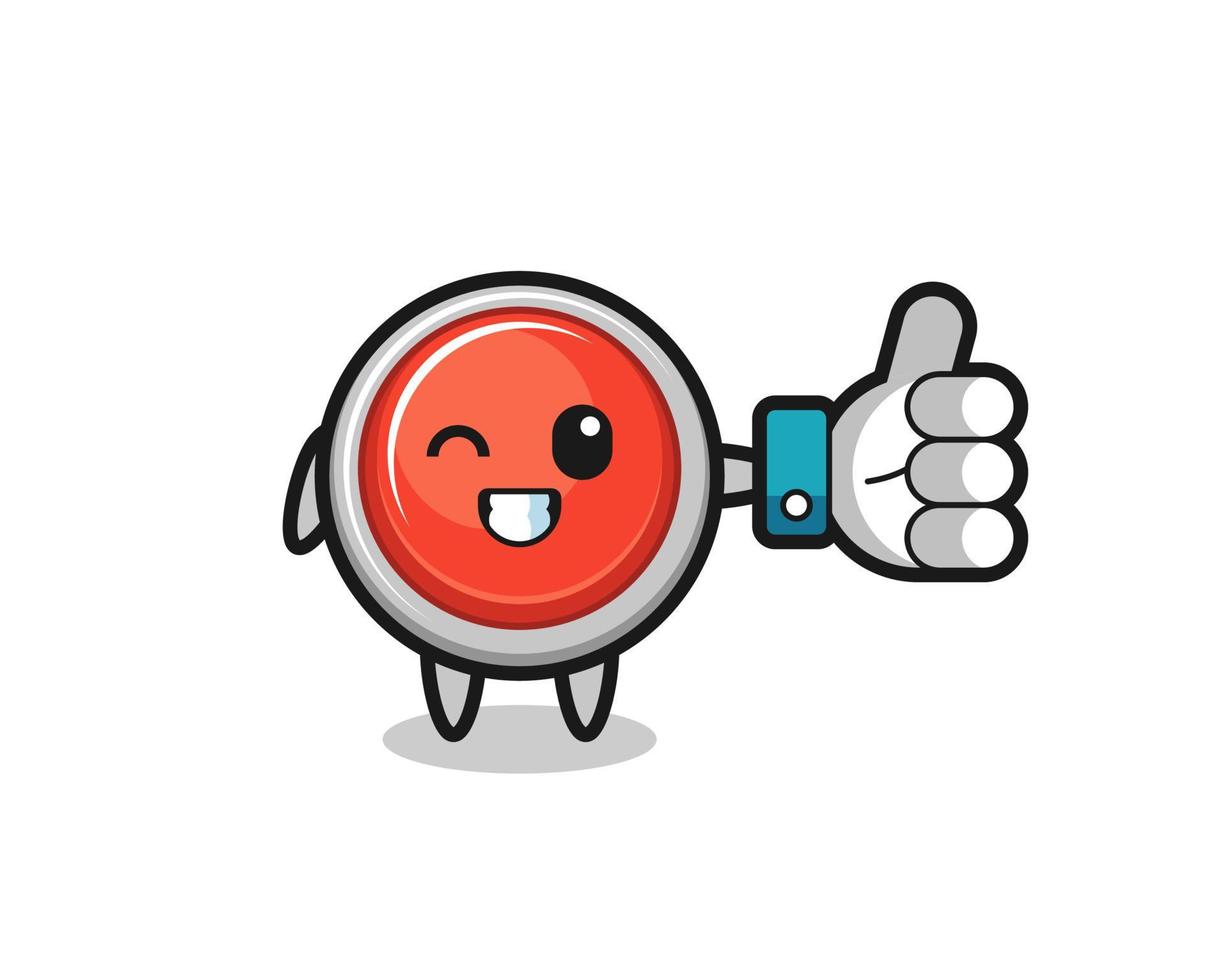 cute emergency panic button with social media thumbs up symbol vector