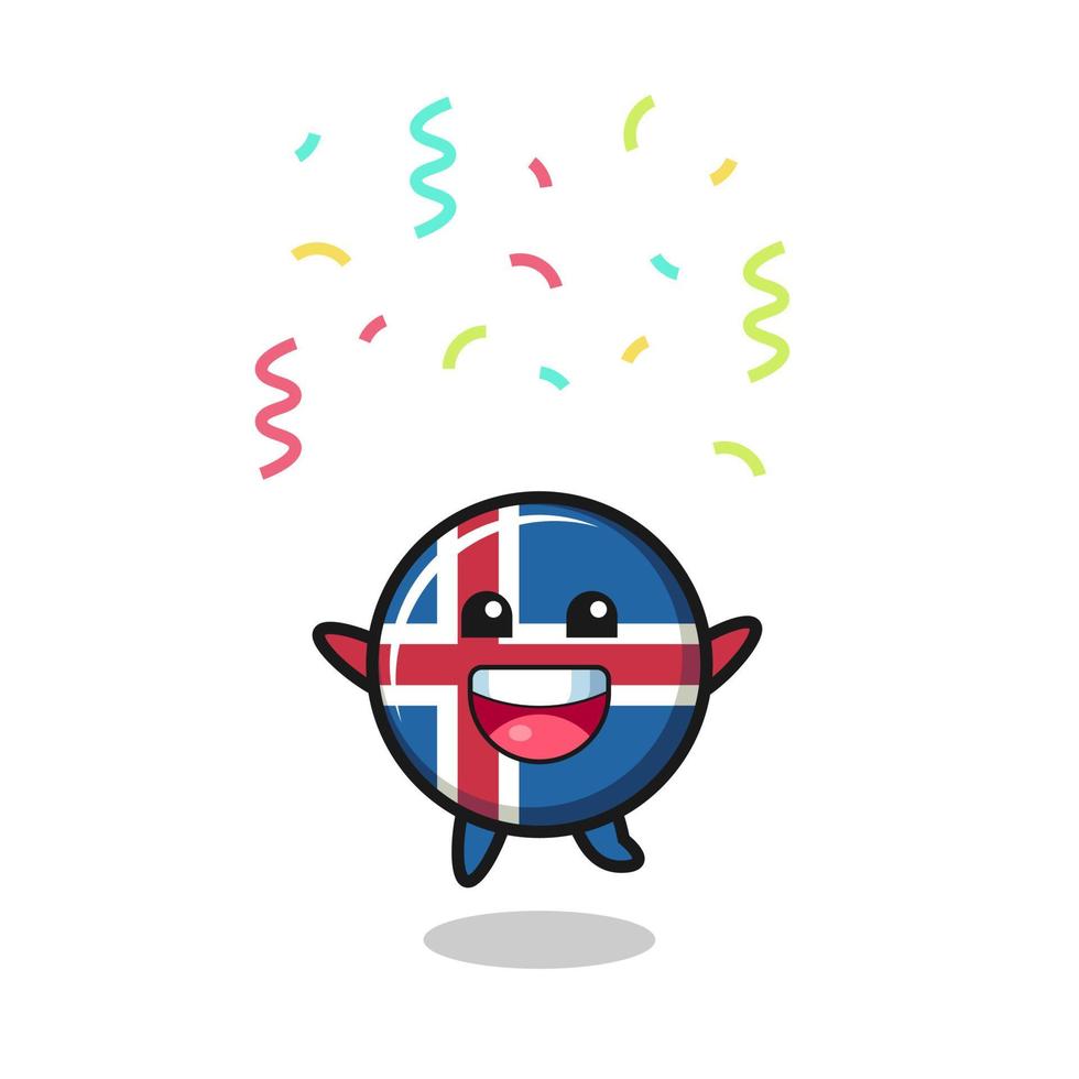 happy iceland flag mascot jumping for congratulation with colour confetti vector