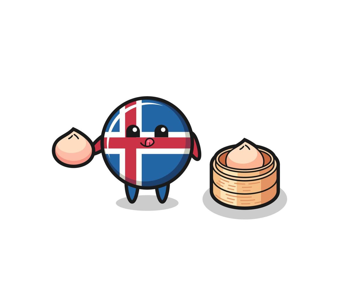 cute iceland flag character eating steamed buns vector