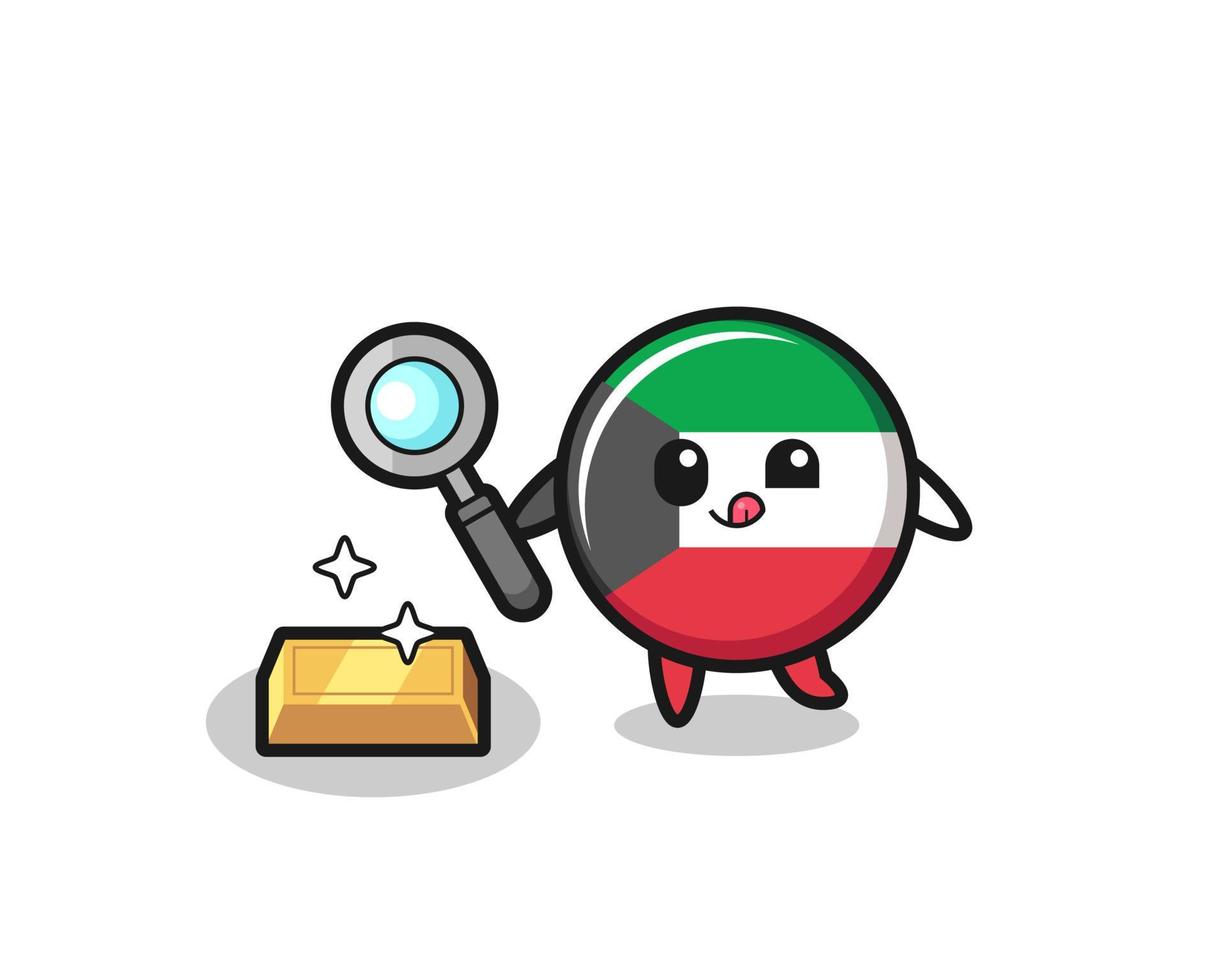 el personaje de la bandera de kuwait está comprobando la autenticidad del lingote de oro vector