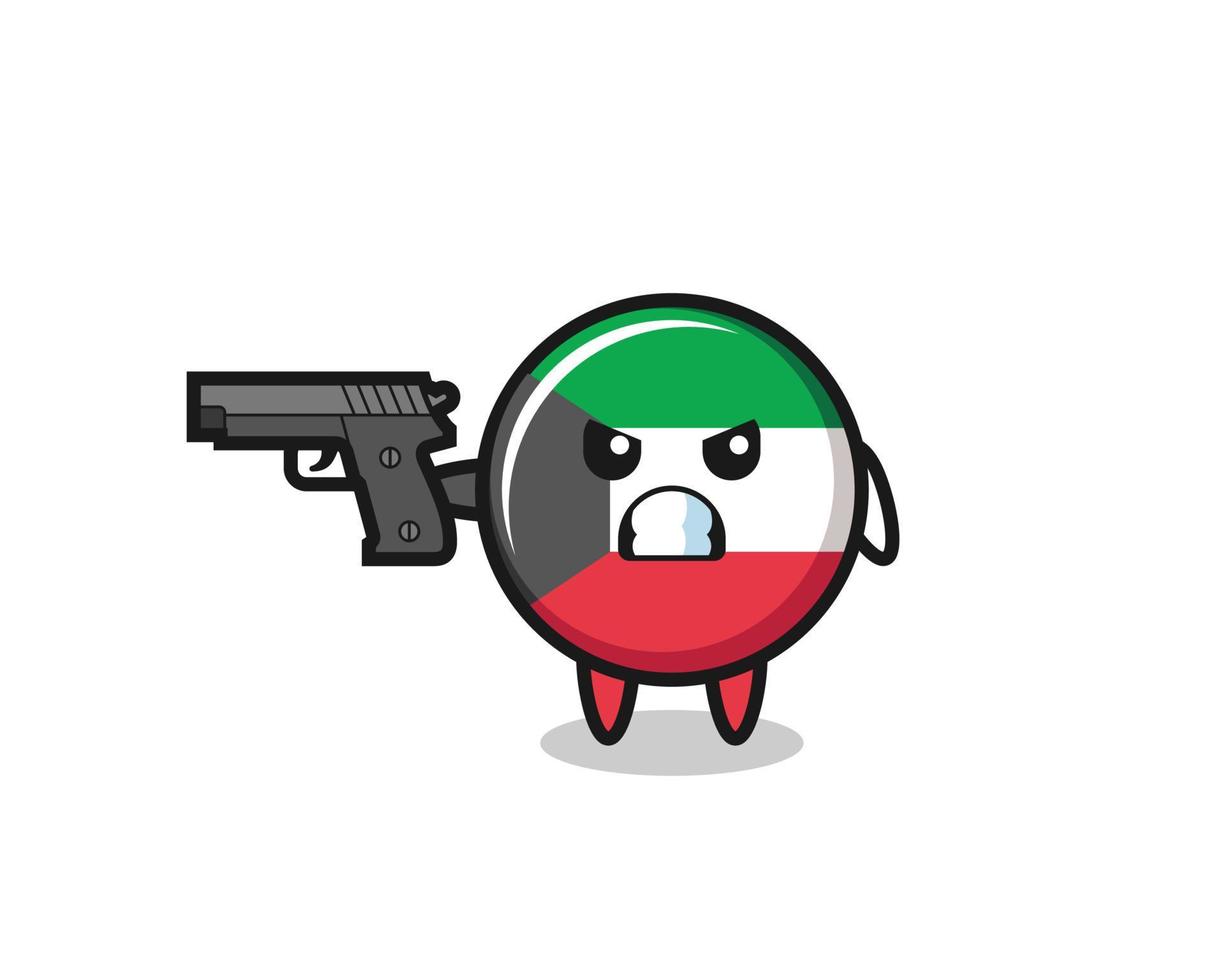 the cute kuwait flag character shoot with a gun vector