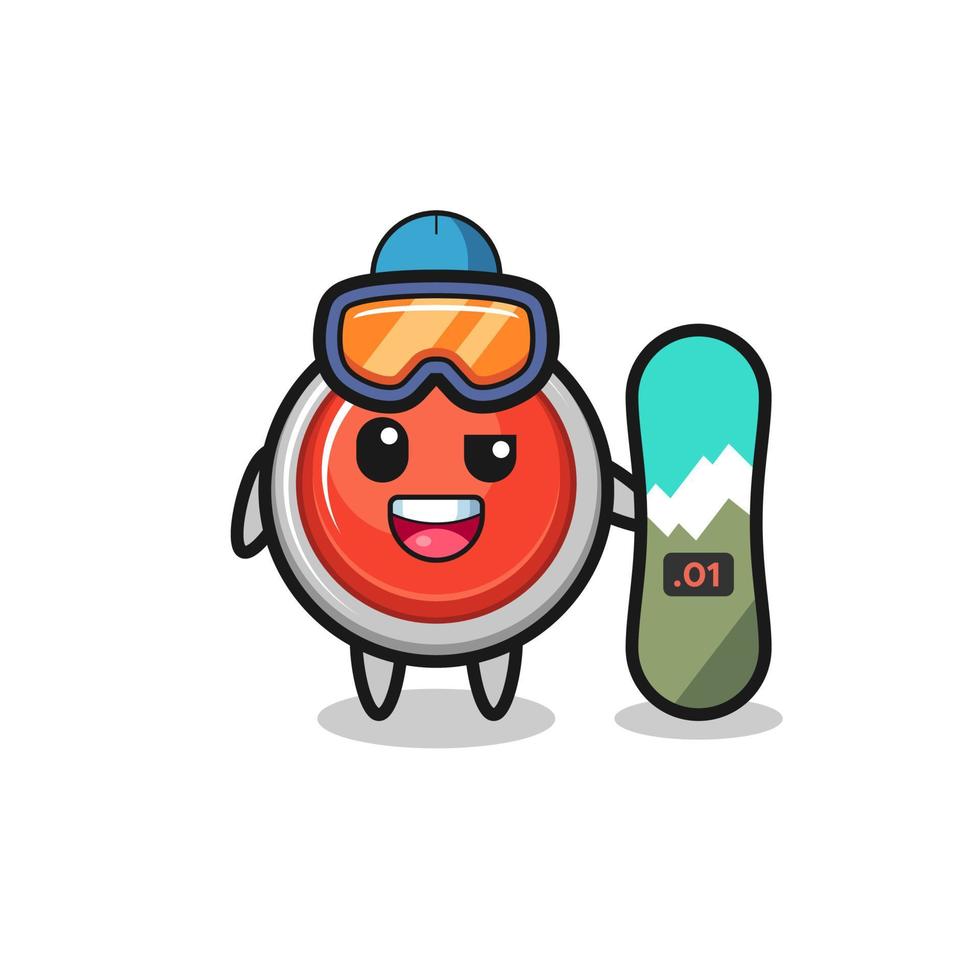 Illustration of emergency panic button character with snowboarding style vector
