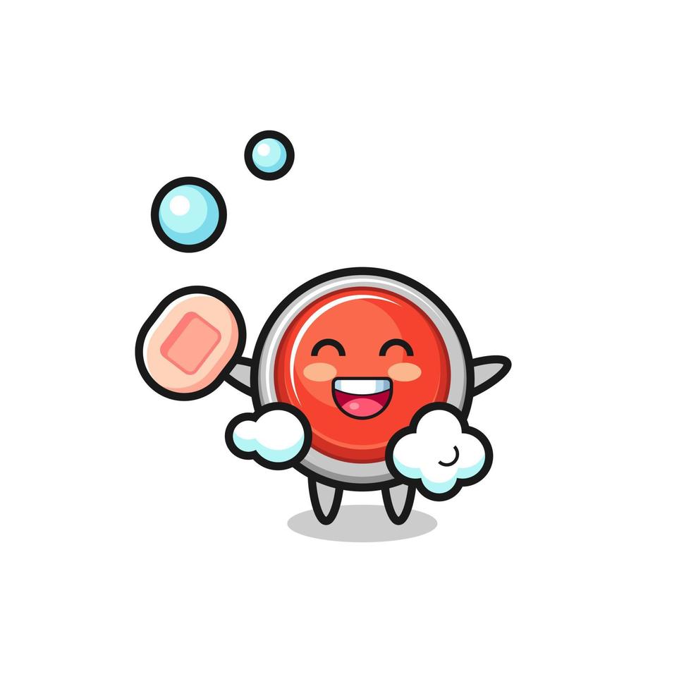 emergency panic button character is bathing while holding soap vector