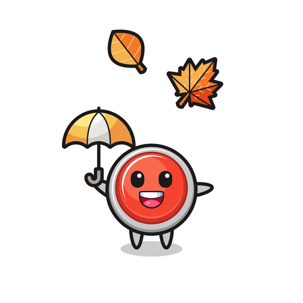 cartoon of the cute emergency panic button holding an umbrella in autumn vector