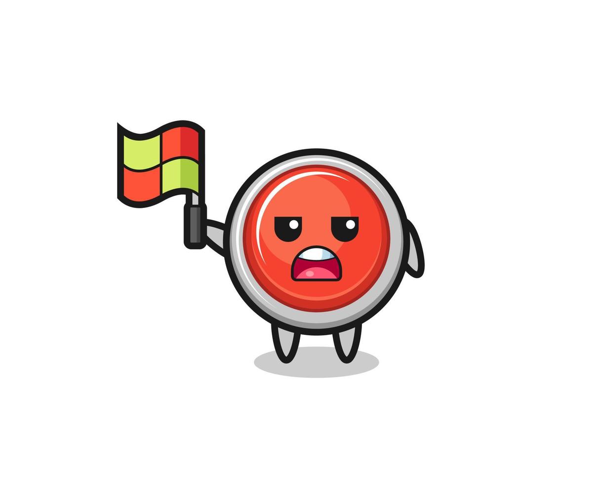 emergency panic button character as line judge putting the flag up vector