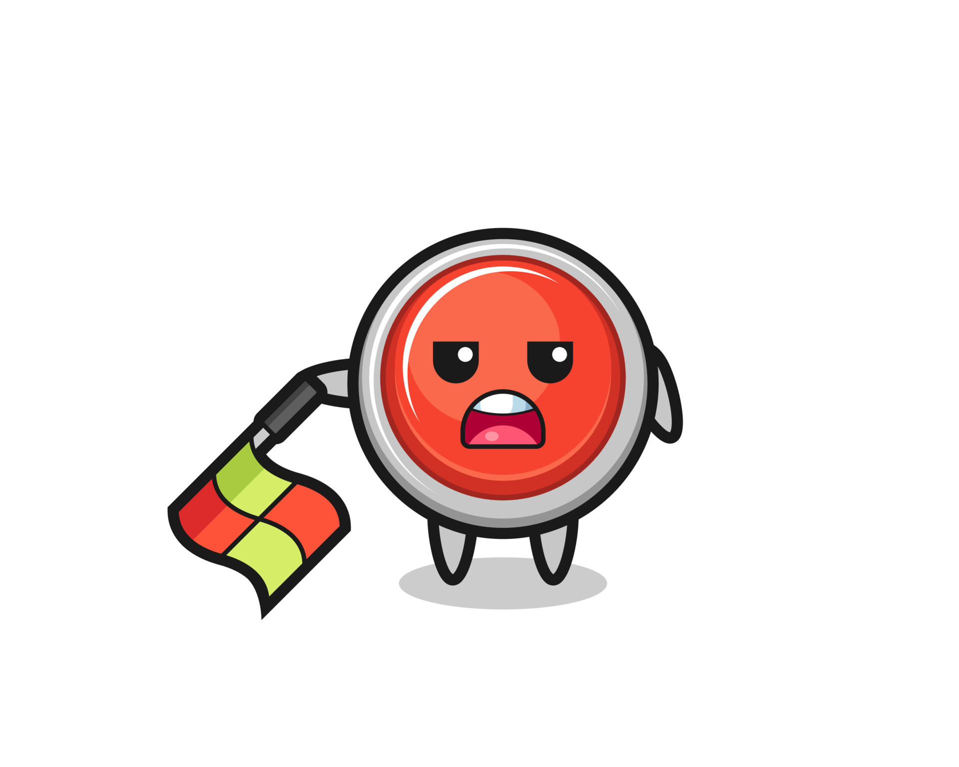 emergency panic button character as line judge hold the flag down at a