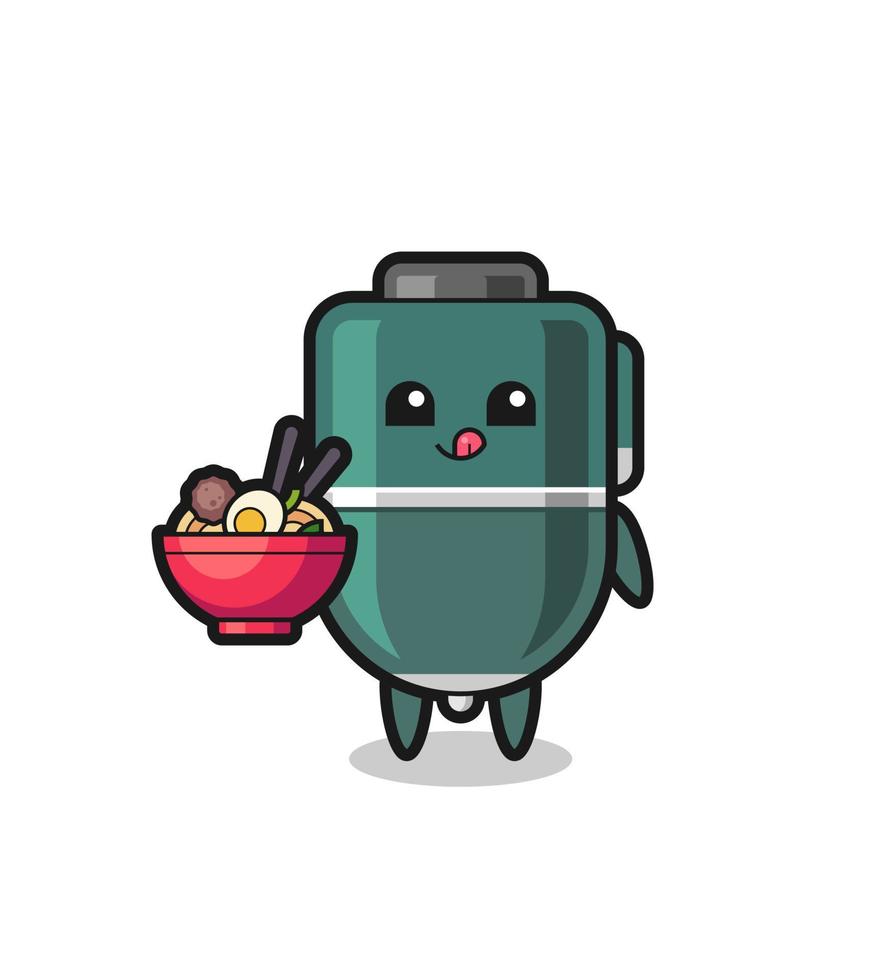 cute ballpoint character eating noodles vector