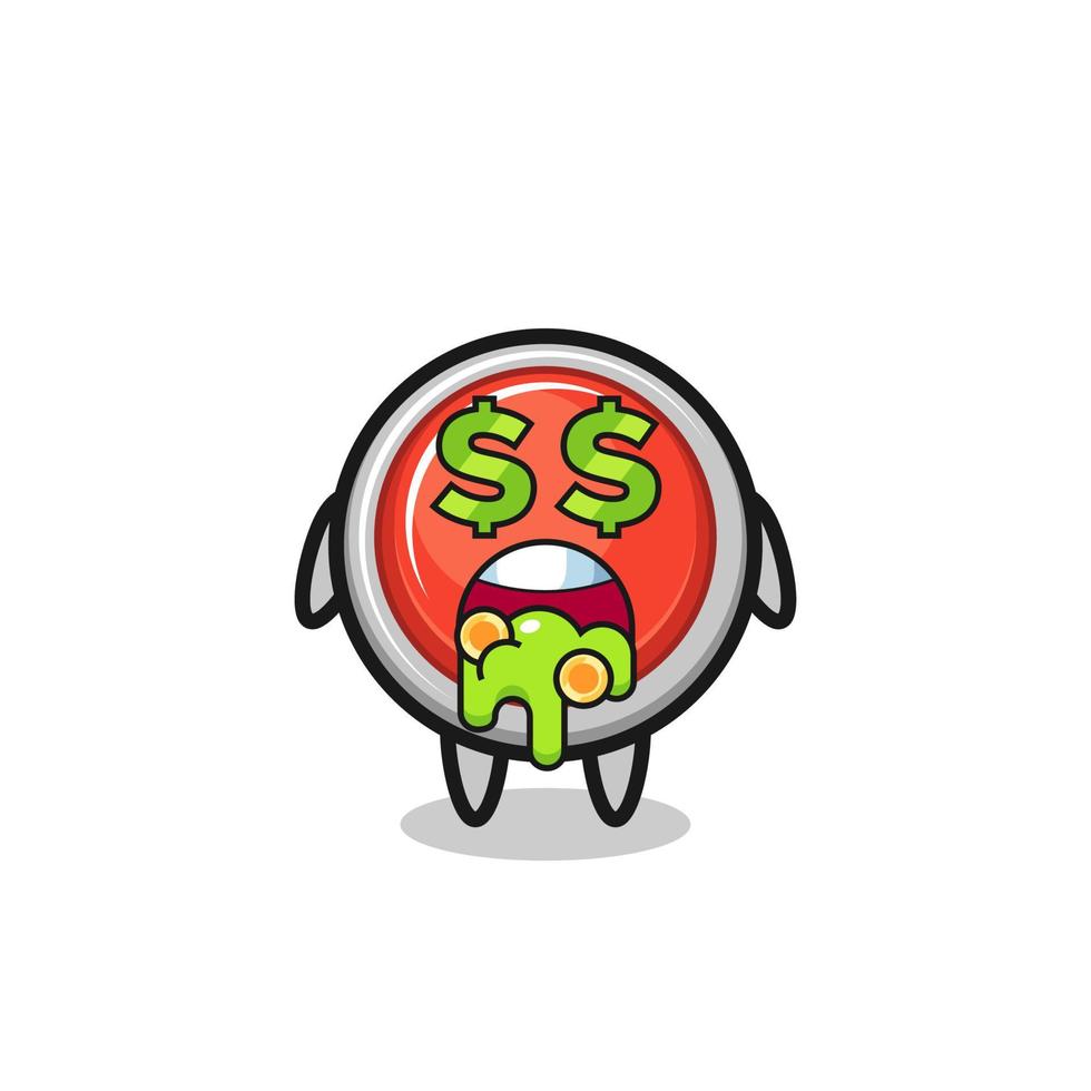 emergency panic button character with an expression of crazy about money vector