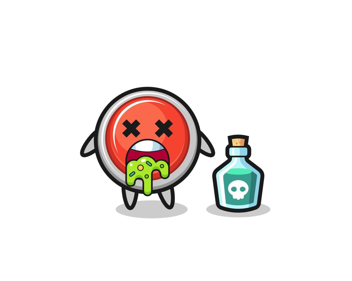 illustration of an emergency panic button character vomiting due to poisoning vector